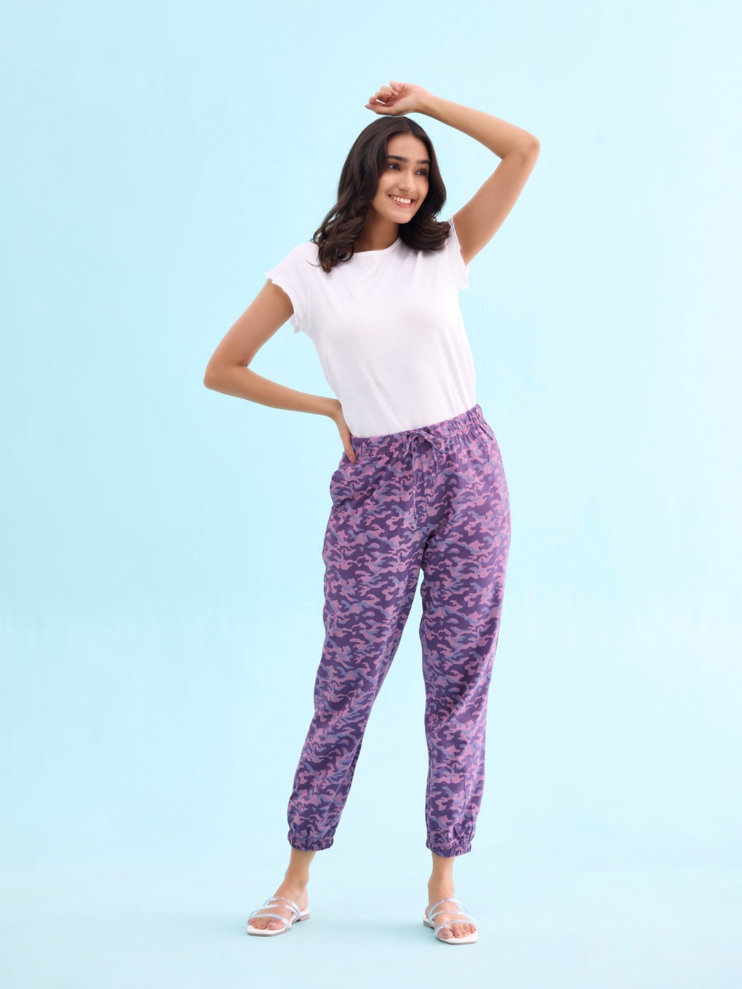 

Go Colors Women Printed Cotton Joggers, Purple