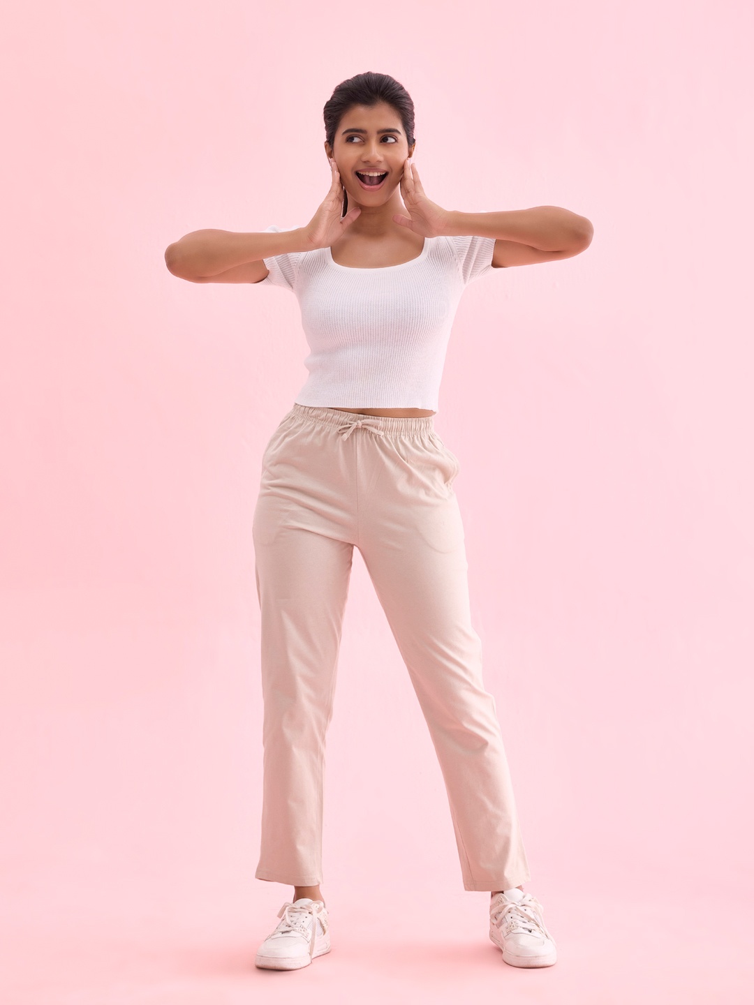 

Go Colors Women Plus Size Cotton Lounge Pants, Beige