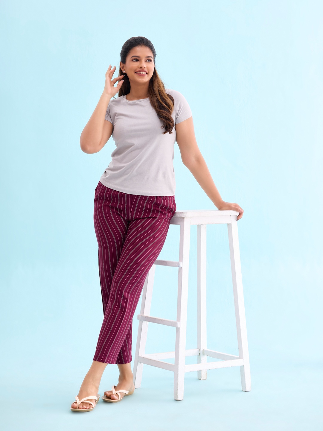 

Go Colors Women Striped Lounge Pants, Maroon