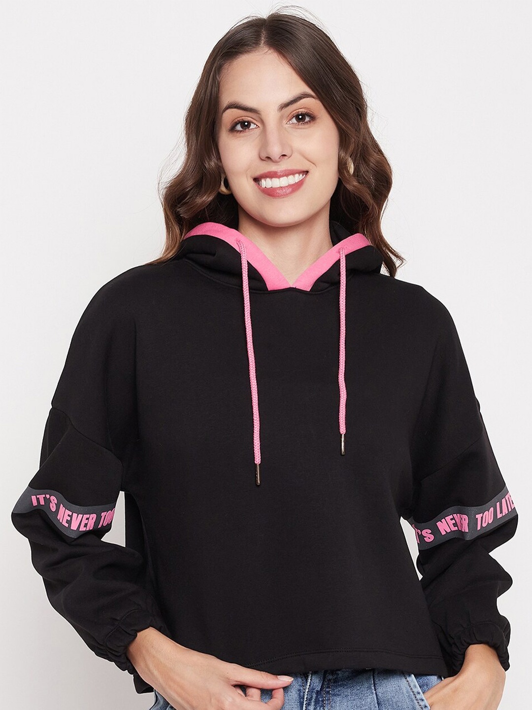 

Madame Hooded Pure Cotton Sweatshirt, Black