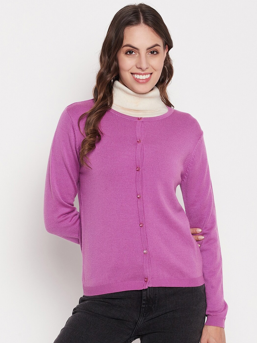 

Madame Ribbed Round Neck Acrylic Cardigan, Mauve