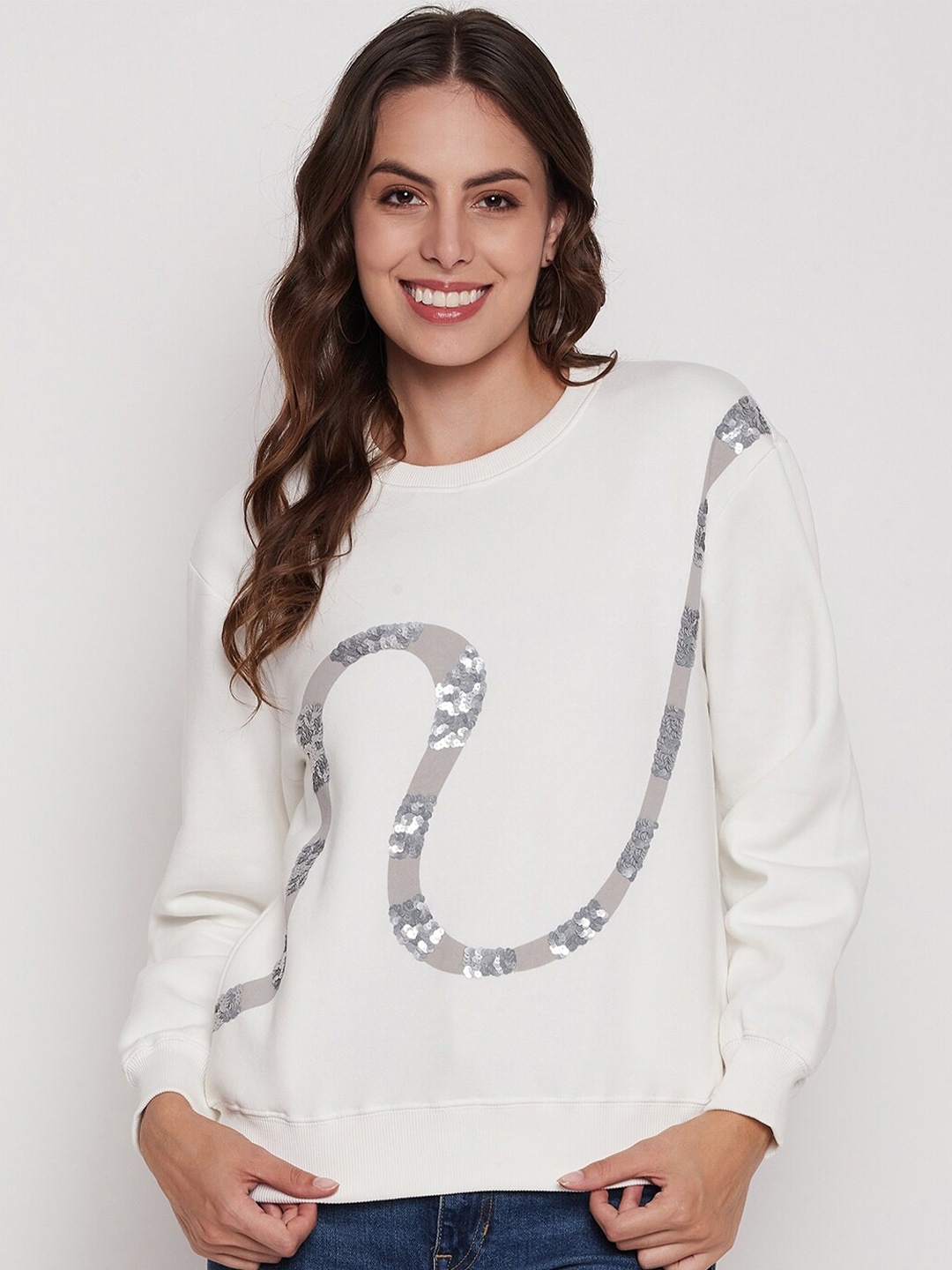 

Madame Absatrct Embellished Sequinned Pure Cotton Sweatshirt, White