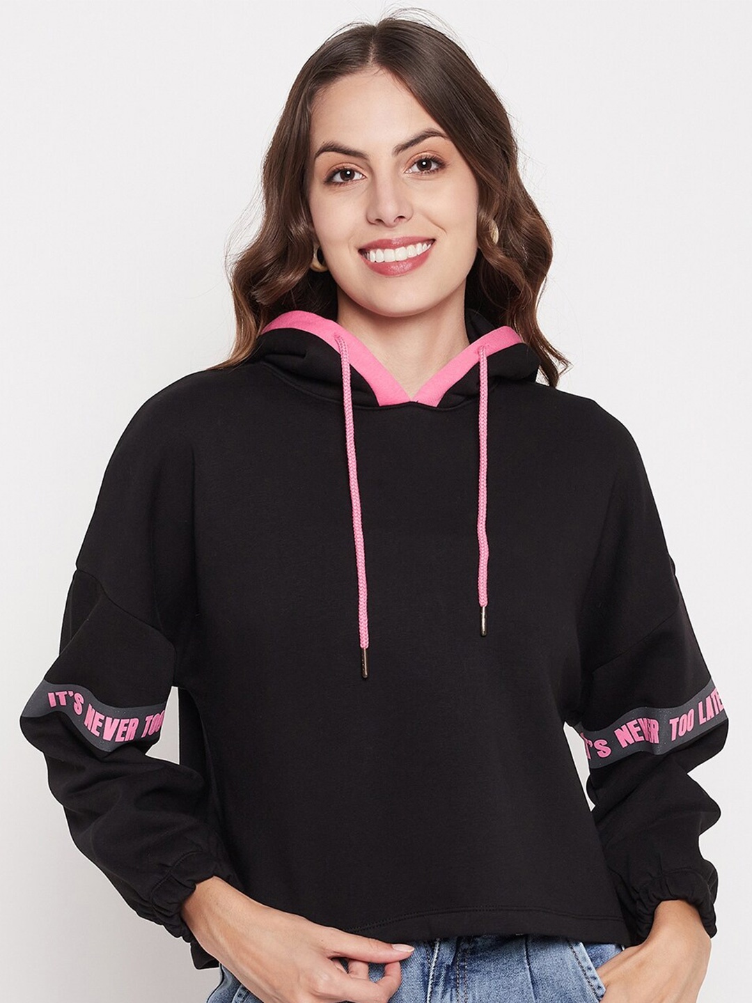 

Madame Hooded Pure Cotton Pullover Sweatshirt, Black