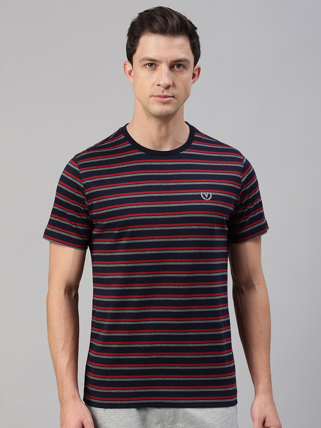 

Van Heusen Striped Round Neck Cotton T-Shirt, Navy blue