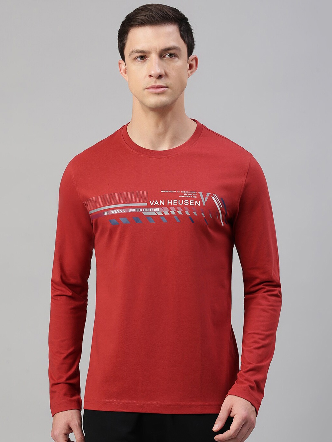 

Van Heusen Typography Printed Cotton T-shirt, Rust