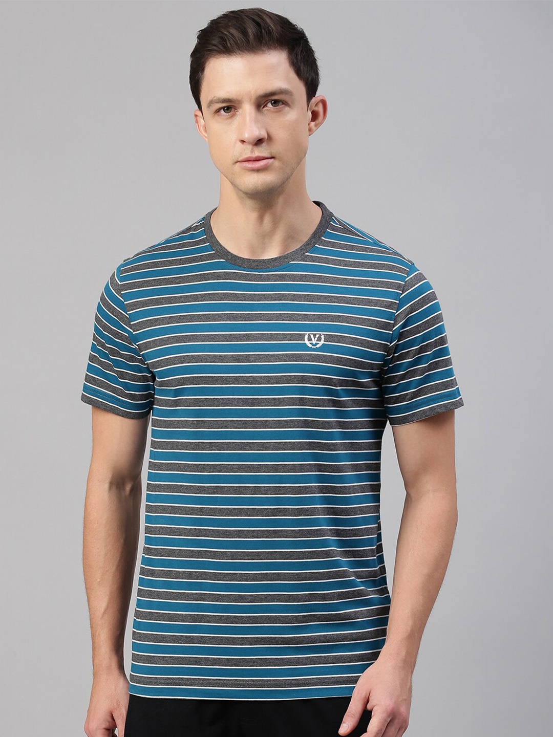 

Van Heusen Striped Round Neck Short Sleeves Cotton T-shirt, Charcoal