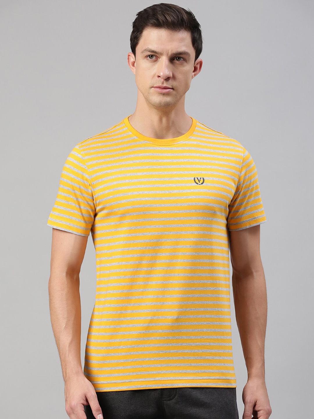 

Van Heusen Striped Round Neck Short Sleeves Cotton T-shirt, Yellow