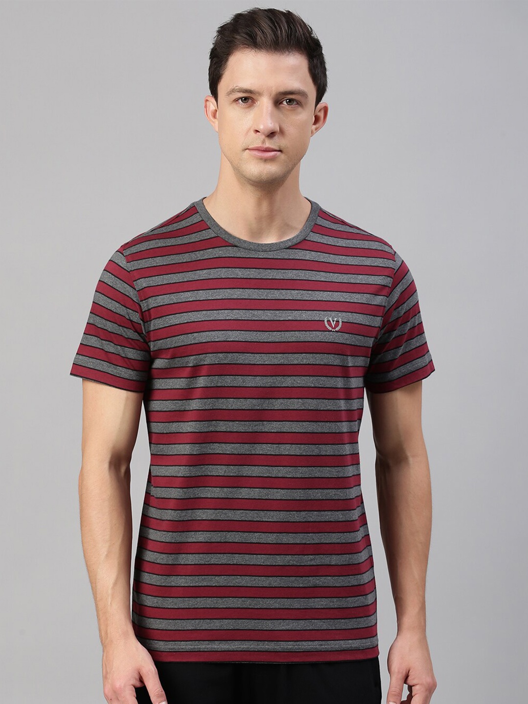 

Van Heusen Striped Round Neck Cotton T-Shirt, Red