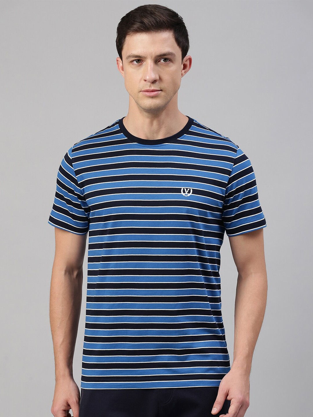 

Van Heusen Striped Round Neck Cotton T-Shirt, Blue