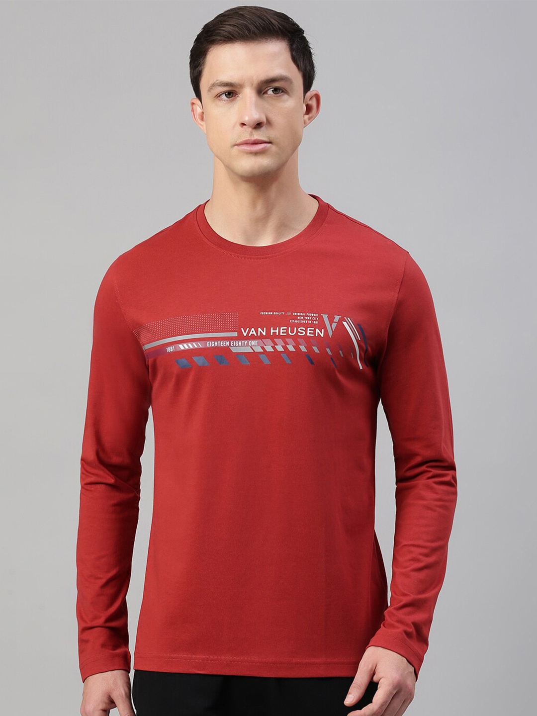 

Van Heusen Typography Printed Round Neck Cotton T-Shirt, Rust