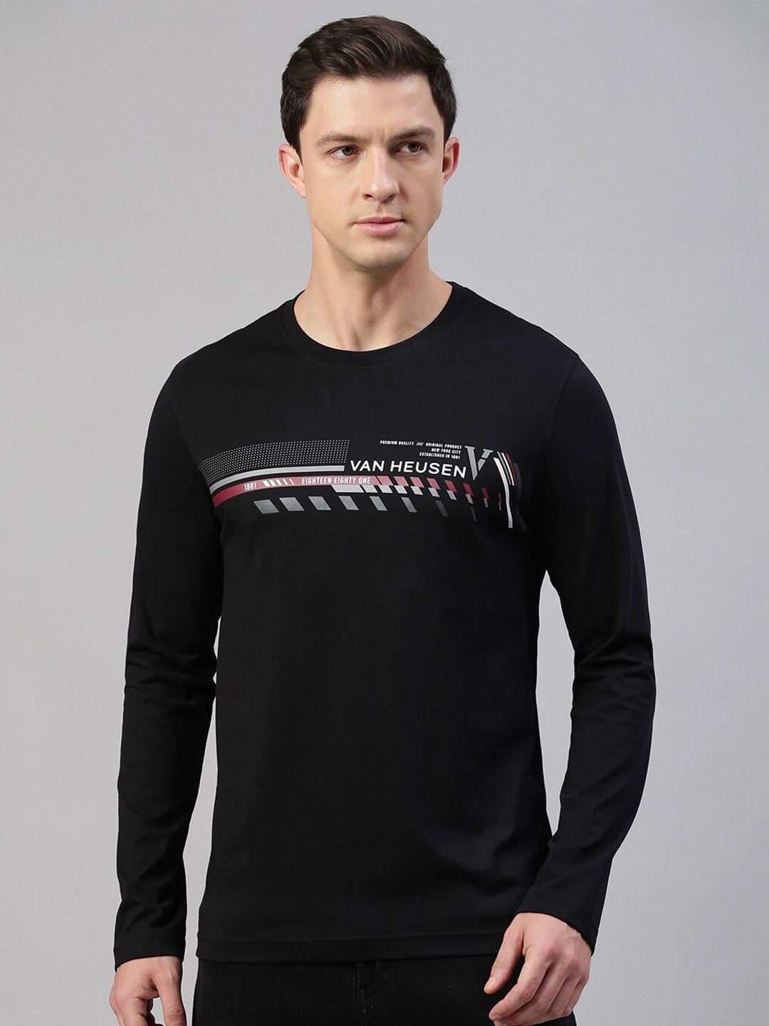 

Van Heusen Typography Printed Round Neck Cotton T-Shirt, Black