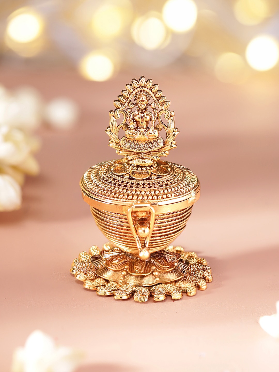 

Rubans 24K Gold Plated Kumkum Box with Laxmi Goddess Motif