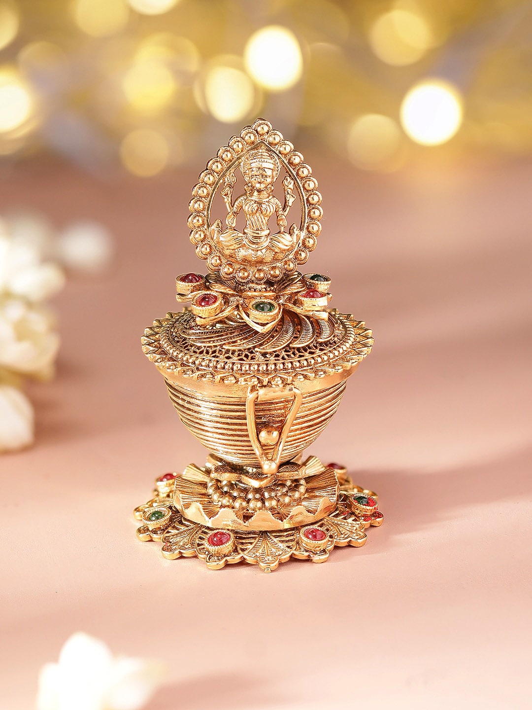 

Rubans 24K Gold-Plated Goddess Laxmi Kumkum Box