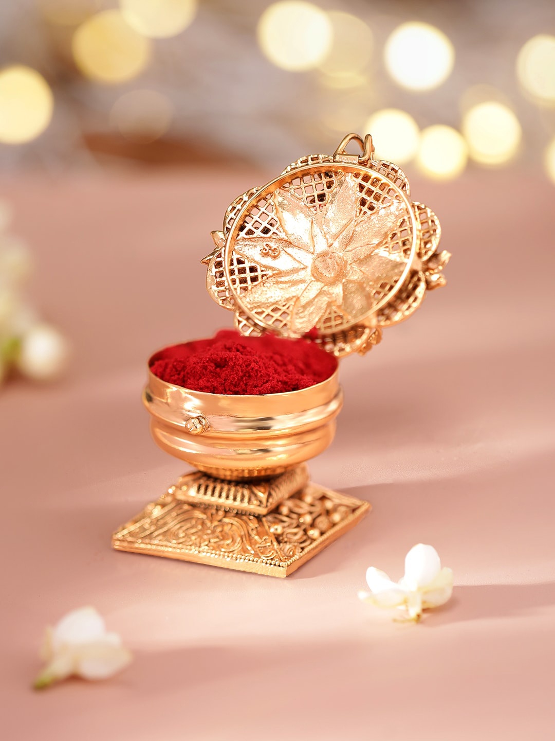 

Rubans 24K Gold Plated Goddess Laxmi Goddess Kumkum Box
