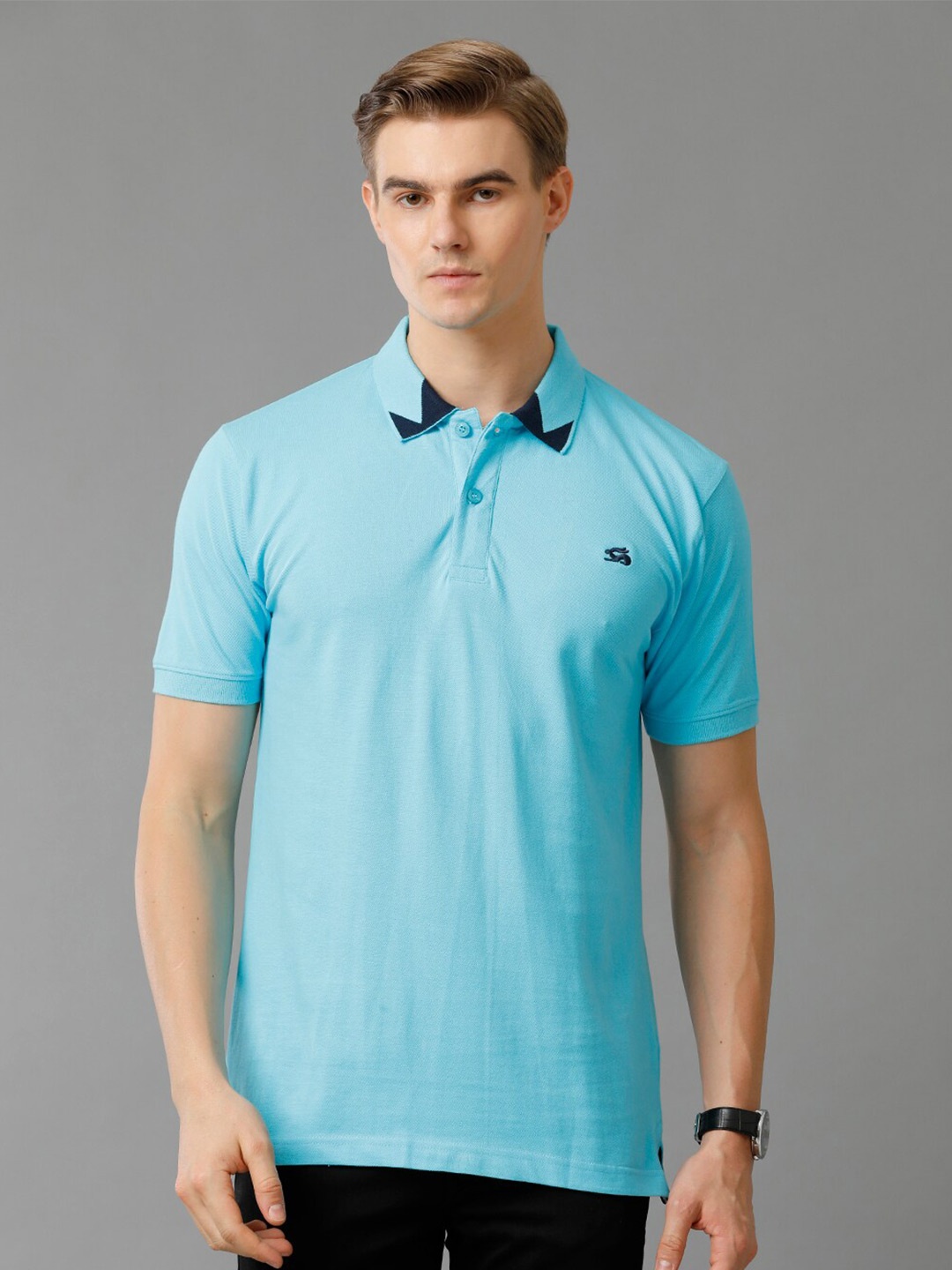 

ADRO Polo Collar Cotton T-shirt, Turquoise blue