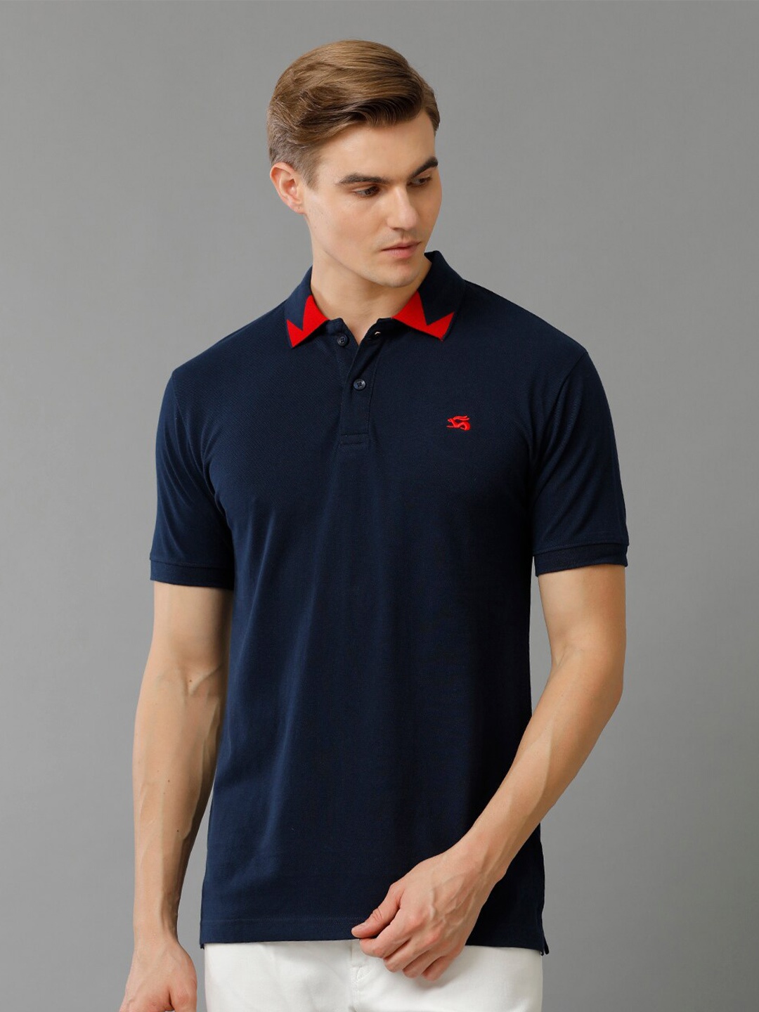

ADRO Polo Collar Cotton Casual T-Shirt, Navy blue
