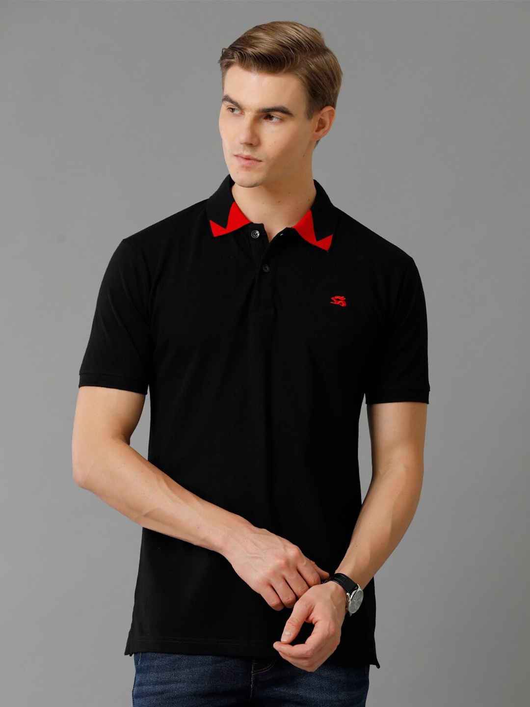

ADRO Polo Collar Cotton Casual T-Shirt, Black