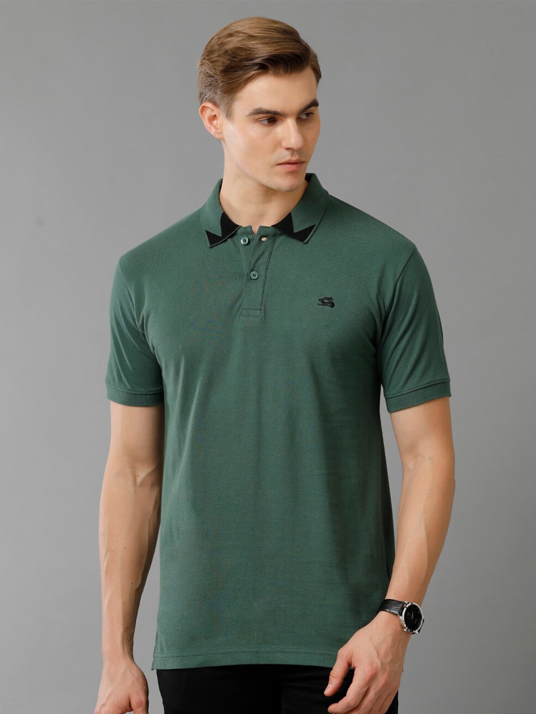 

ADRO Polo Collar Cotton T-shirt, Green