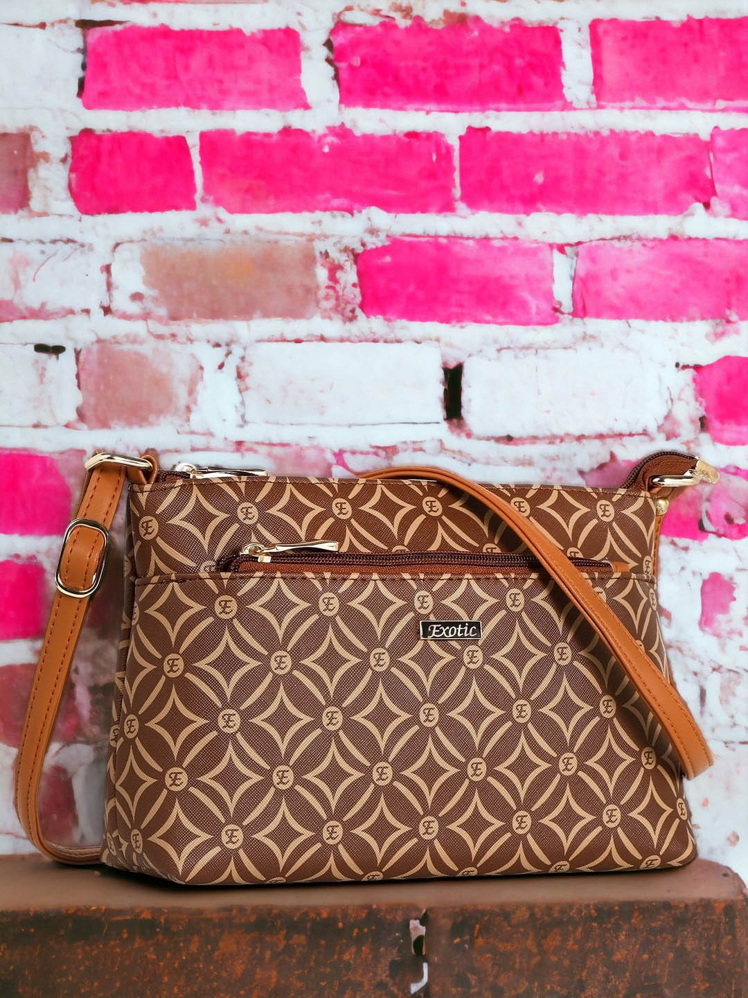 

Exotic Ethnic Motifs Printed Structured Sling Bag, Brown