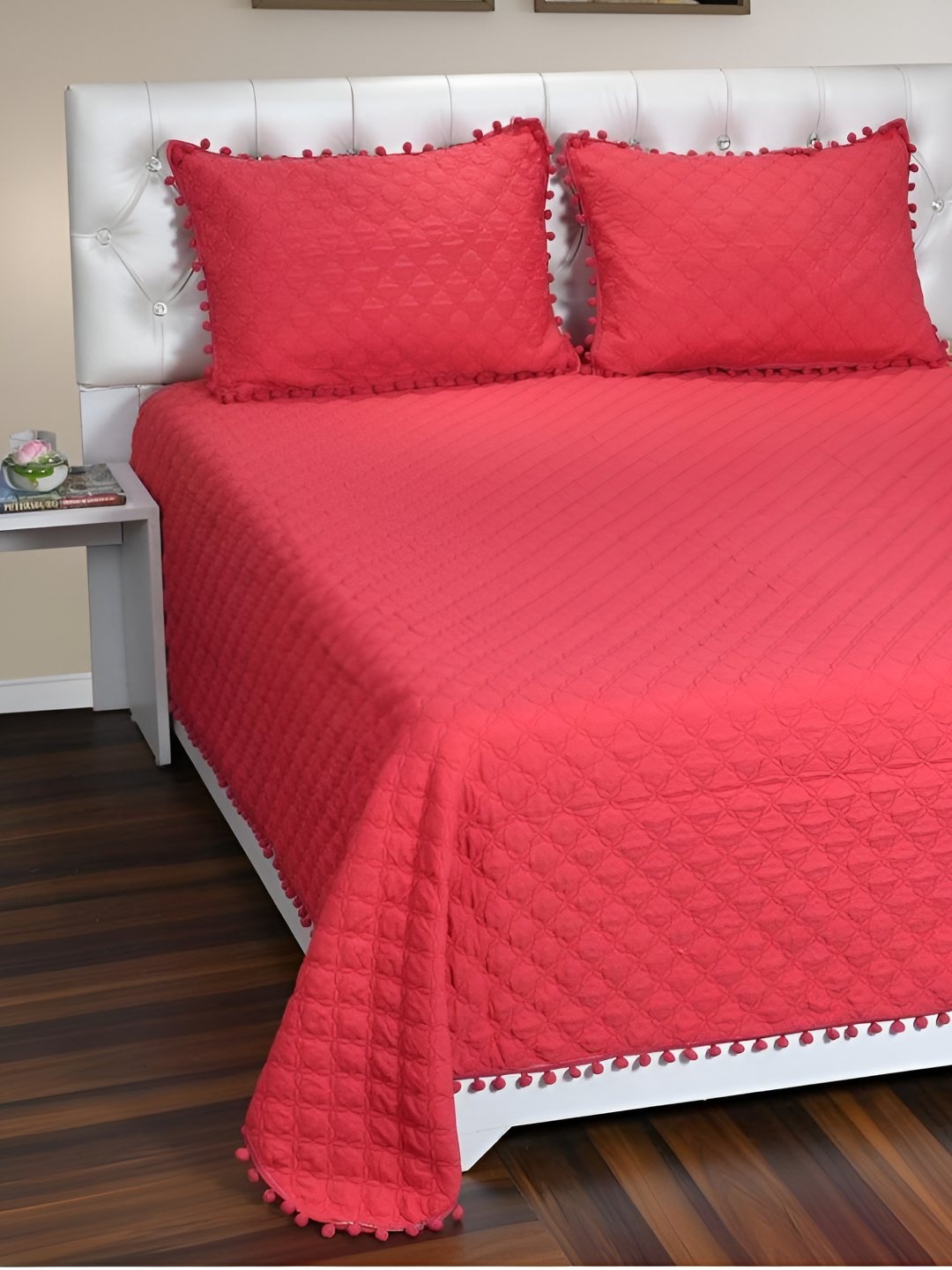 

BREVARD Maroon Self Design Double Queen Bed Cover With 2 Pillow Covers