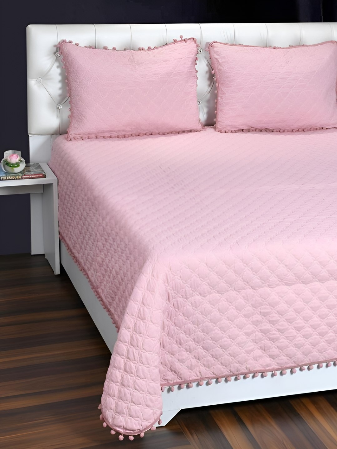 

BREVARD Pink Quilted Double Queen Bed Cover with 2 Pillow Covers