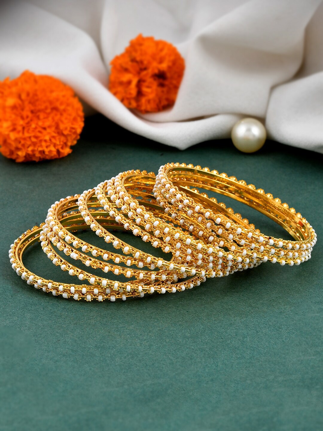 

Shoshaa Set Of 12 Gold-Plated Beaded Bangles