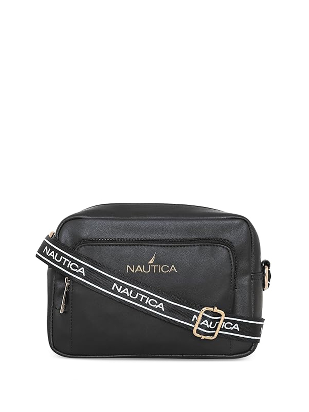 

Nautica Brand Logo Printed Structured Sling Bag, Black