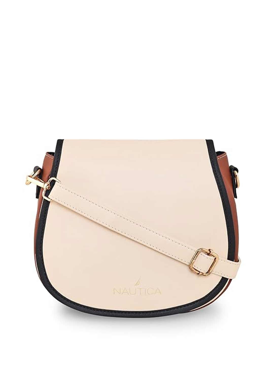 

Nautica Brand Logo Printed Structured Sling Bag, Cream
