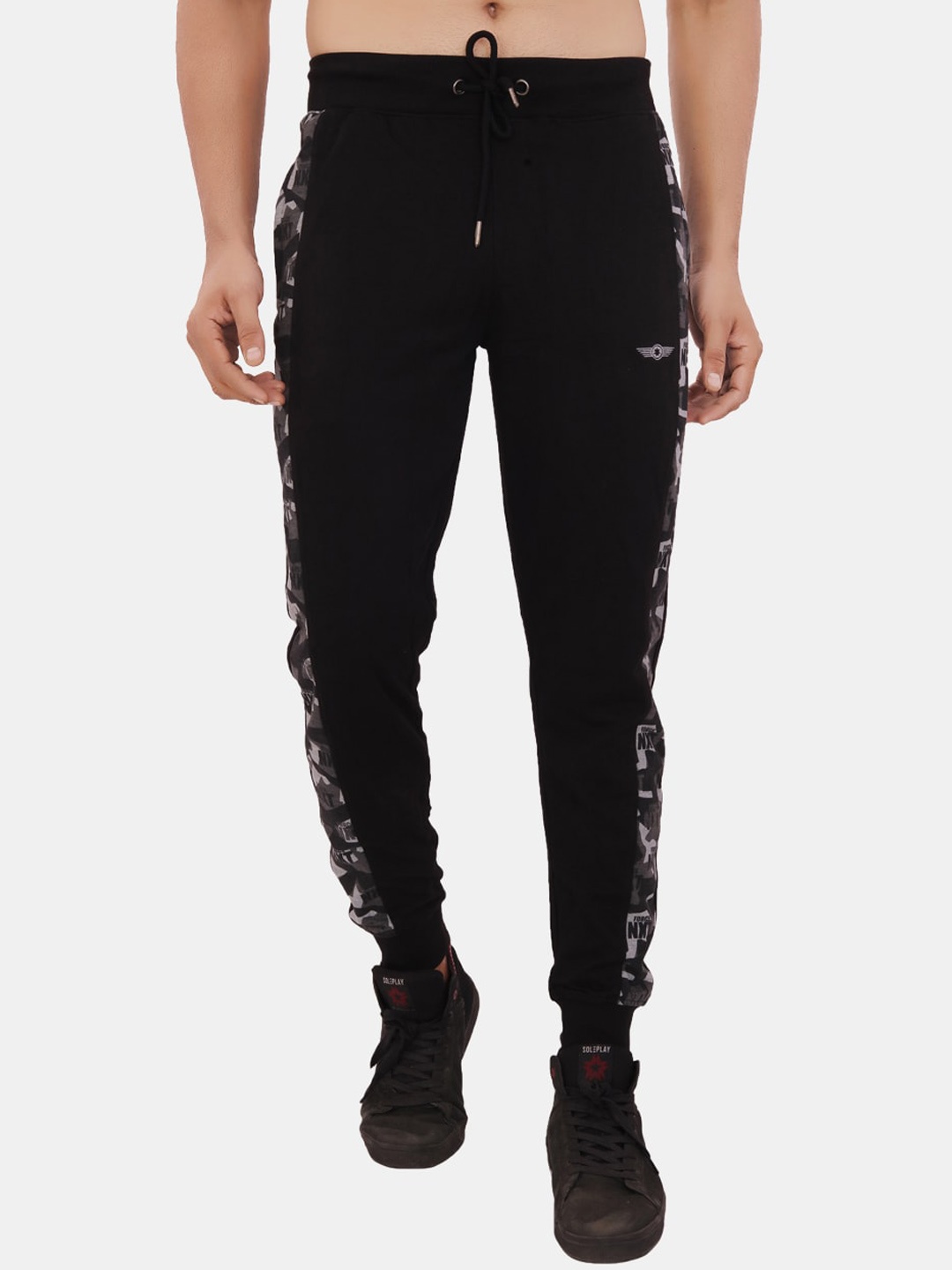 

Force NXT Men Printed Detail Pure Cotton Joggers, Black