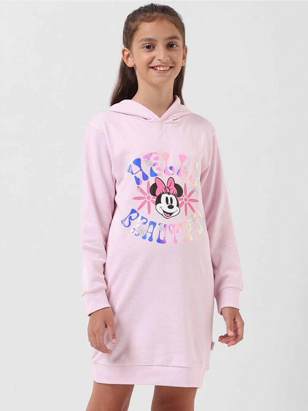 

Vero Moda Girls Mickey Mouse Printed Hooded T-shirt Dress, Pink