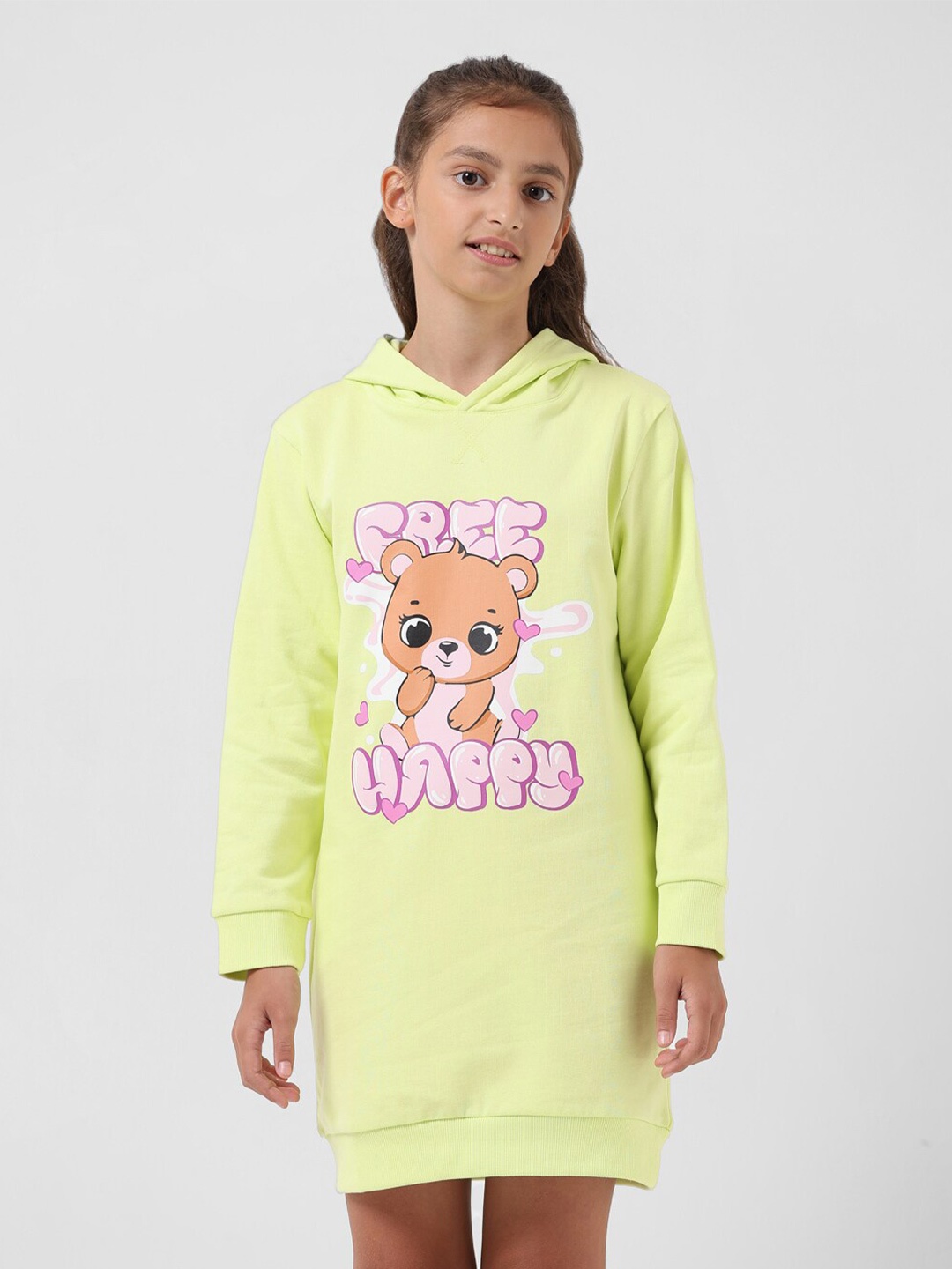 

Vero Moda Girls Graphic Printed Pure Cotton T-shirt Dress, Green