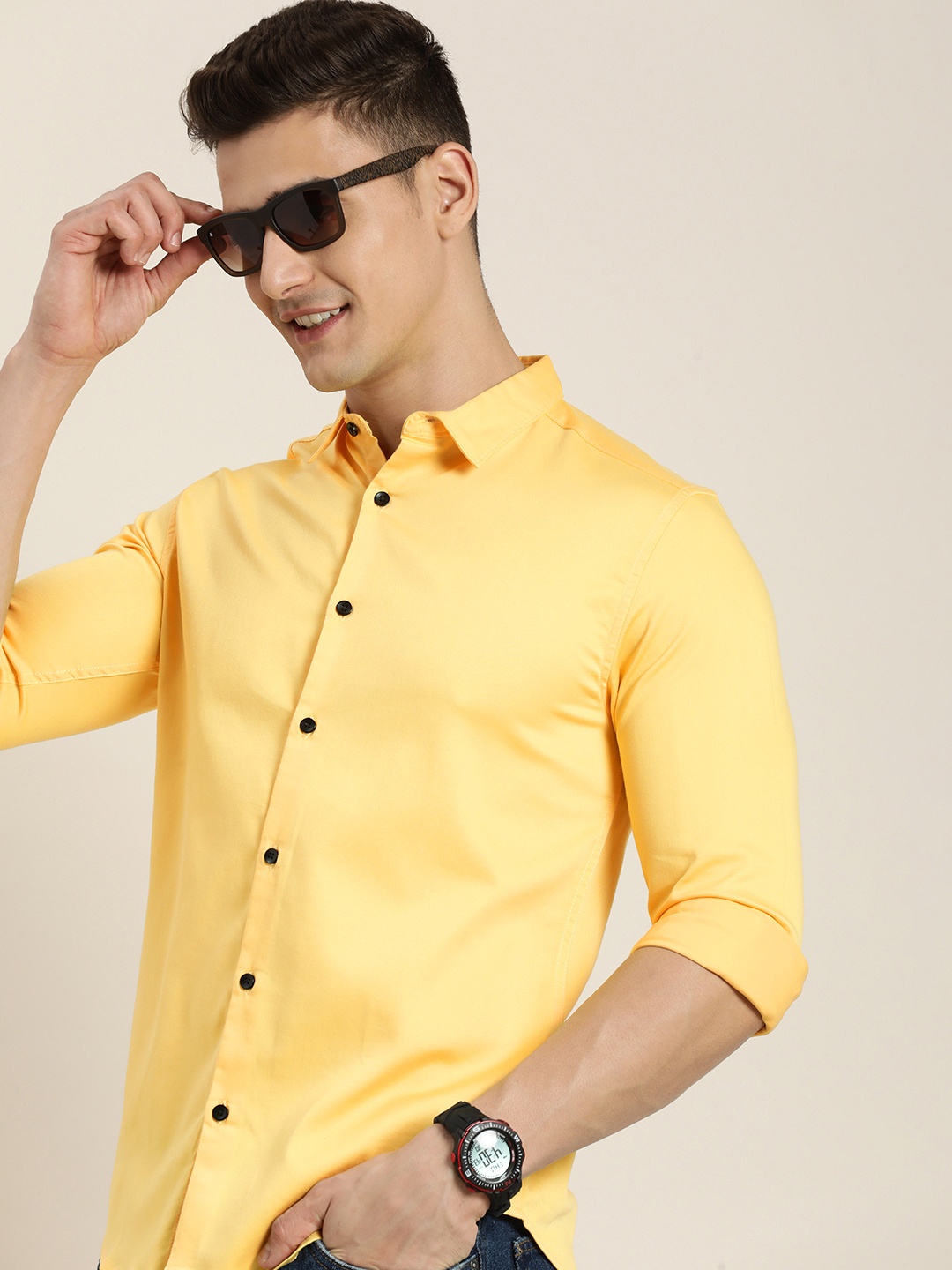 

HERE&NOW Men Slim Fit Solid Casual Shirt, Yellow