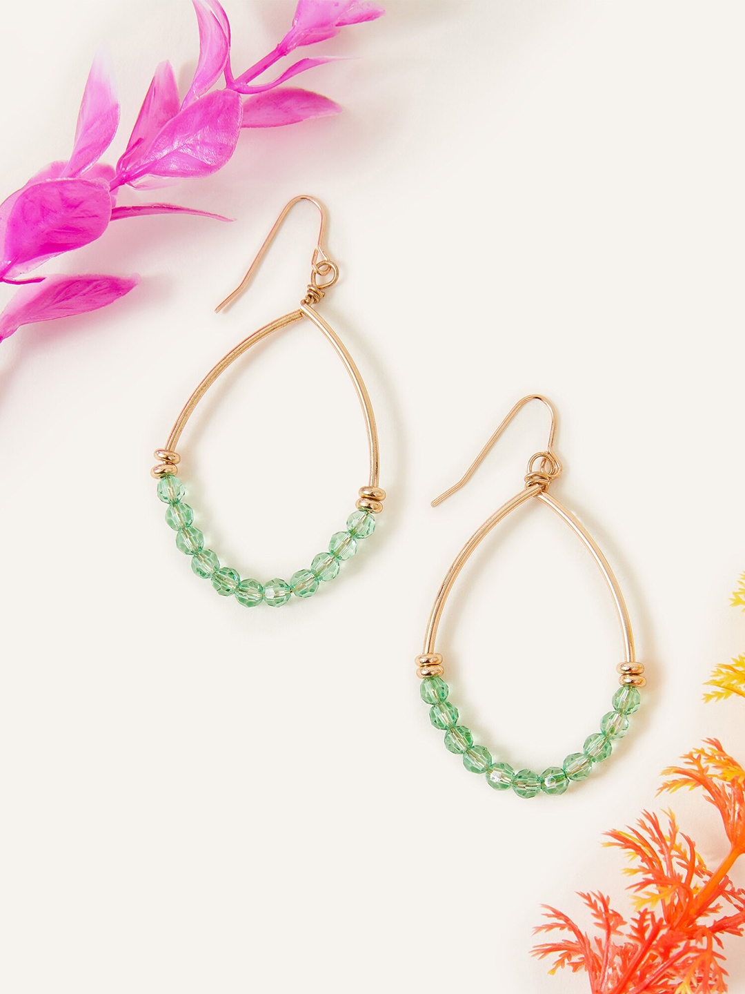 

Accessorize London Women Facet Bead Oval Drop Earrings, Green