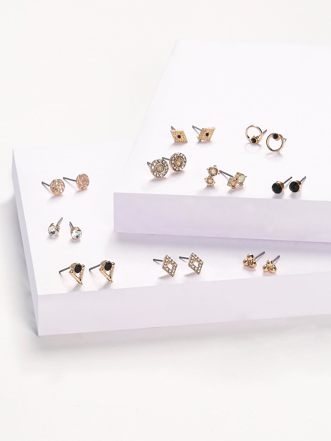 

Accessorize Set Of 10 Classic Sparkle Studs, Gold