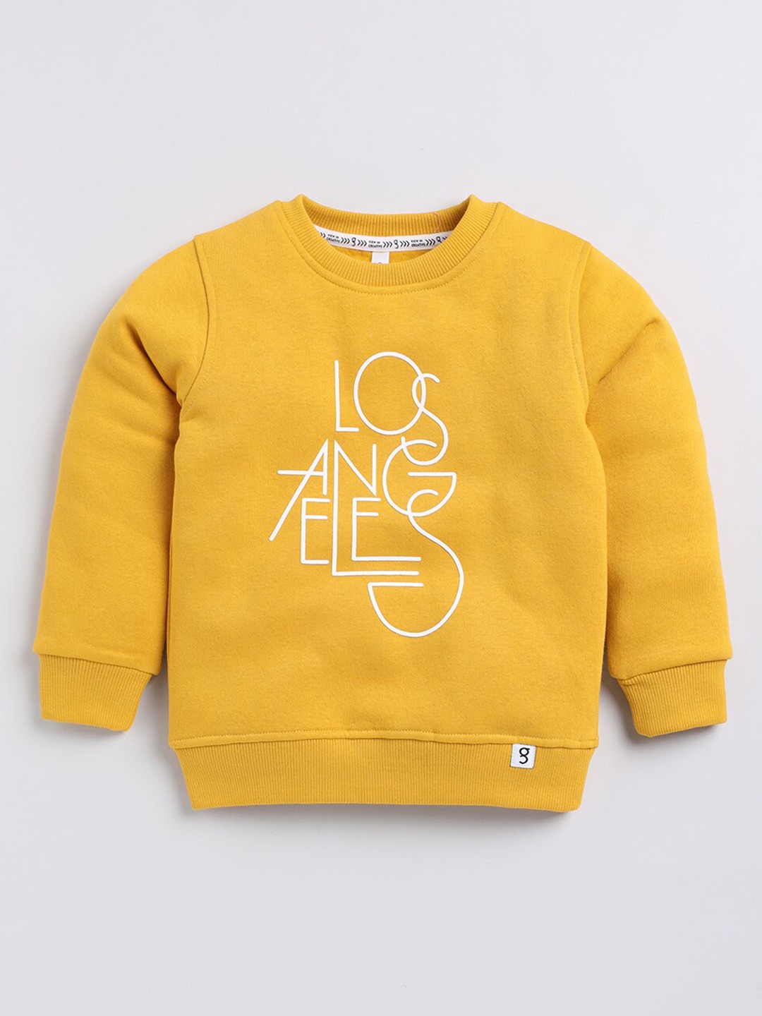 

Ginie Boys Typography Printed Round Neck Pullover Sweatshirt, Mustard
