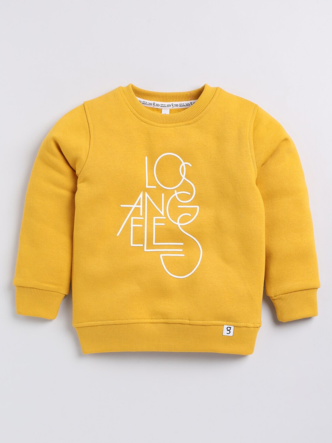 

Ginie Boys Typography Printed Round Neck Long Sleeves Pullover Sweatshirt, Mustard