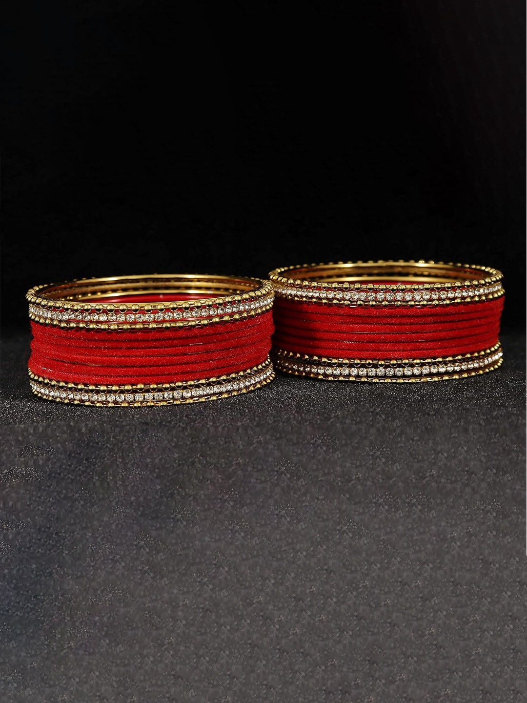 

NMII Women Pack Of 24 Metal with Zircon Gemstone & Velvet Bangle, White
