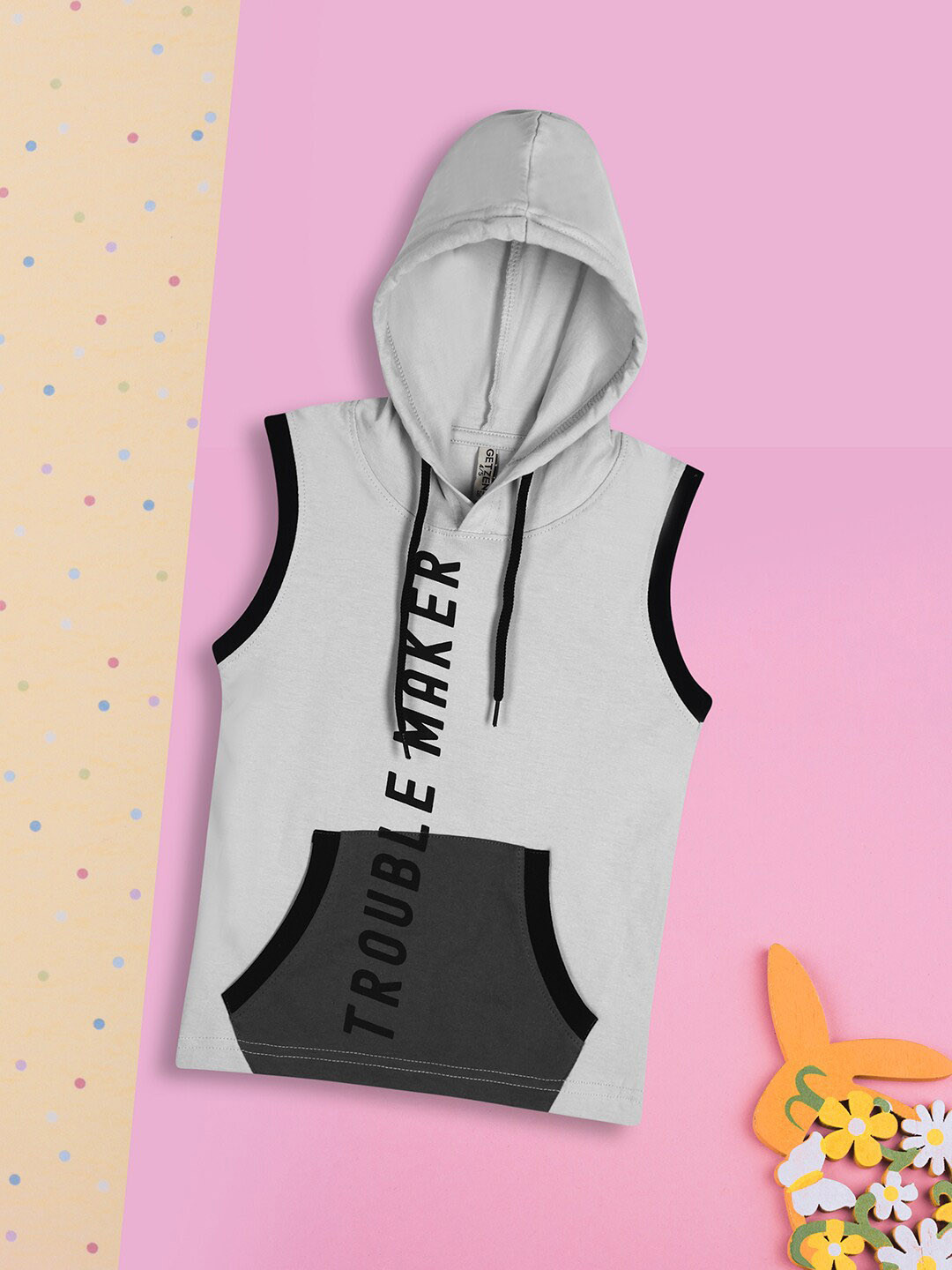 

V-Mart Boys Printed Hooded Cotton Innerwear Vests, Grey