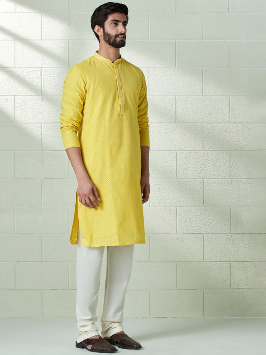 

Twamev Woven Design Regular Kurta With Churidar, Yellow