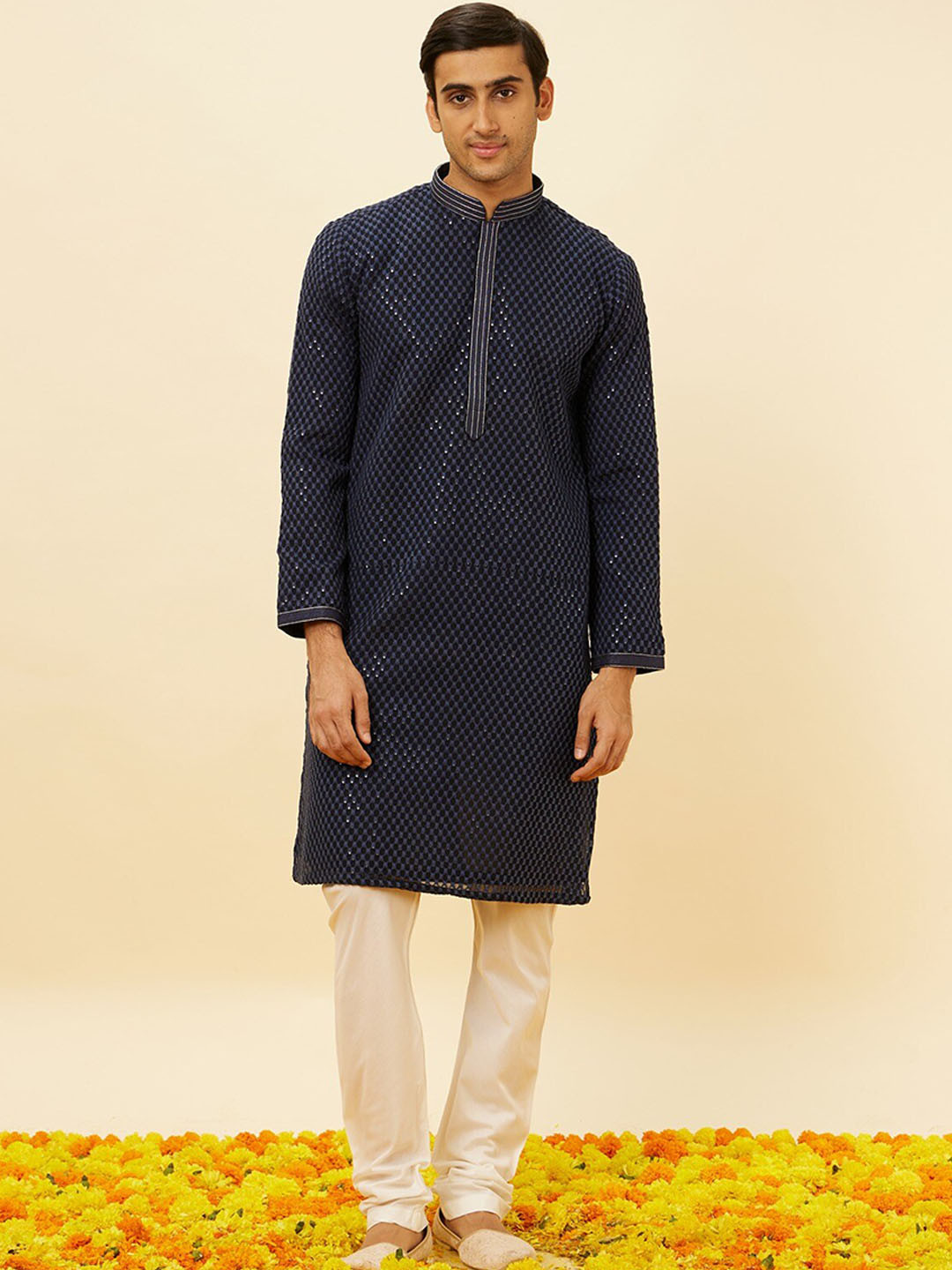 

Twamev Floral Embroidered Regular Kurta With Churidar, Blue