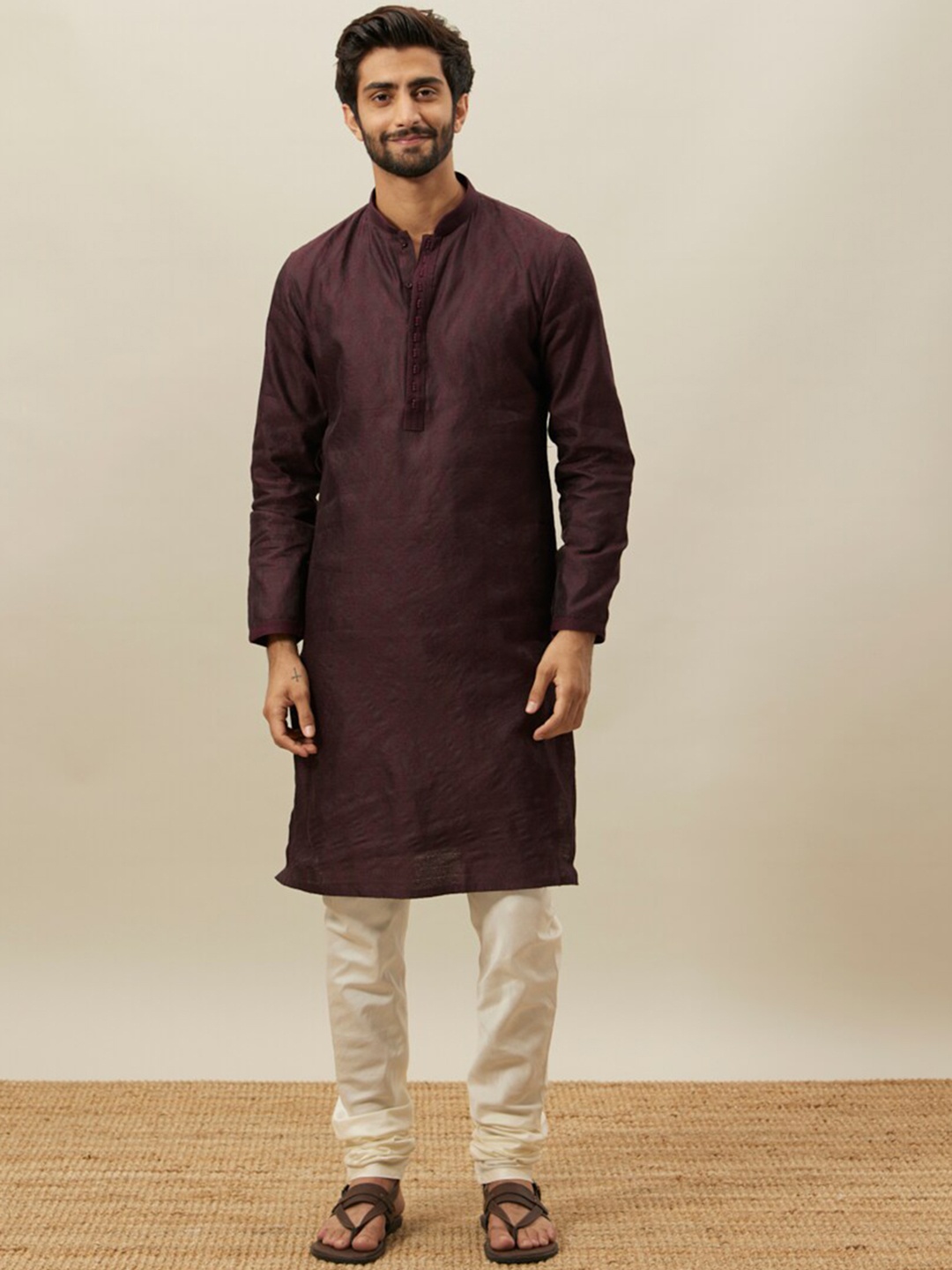 

Twamev Ethnic Motifs Woven Design Art Silk Kurta With Churidar, Purple
