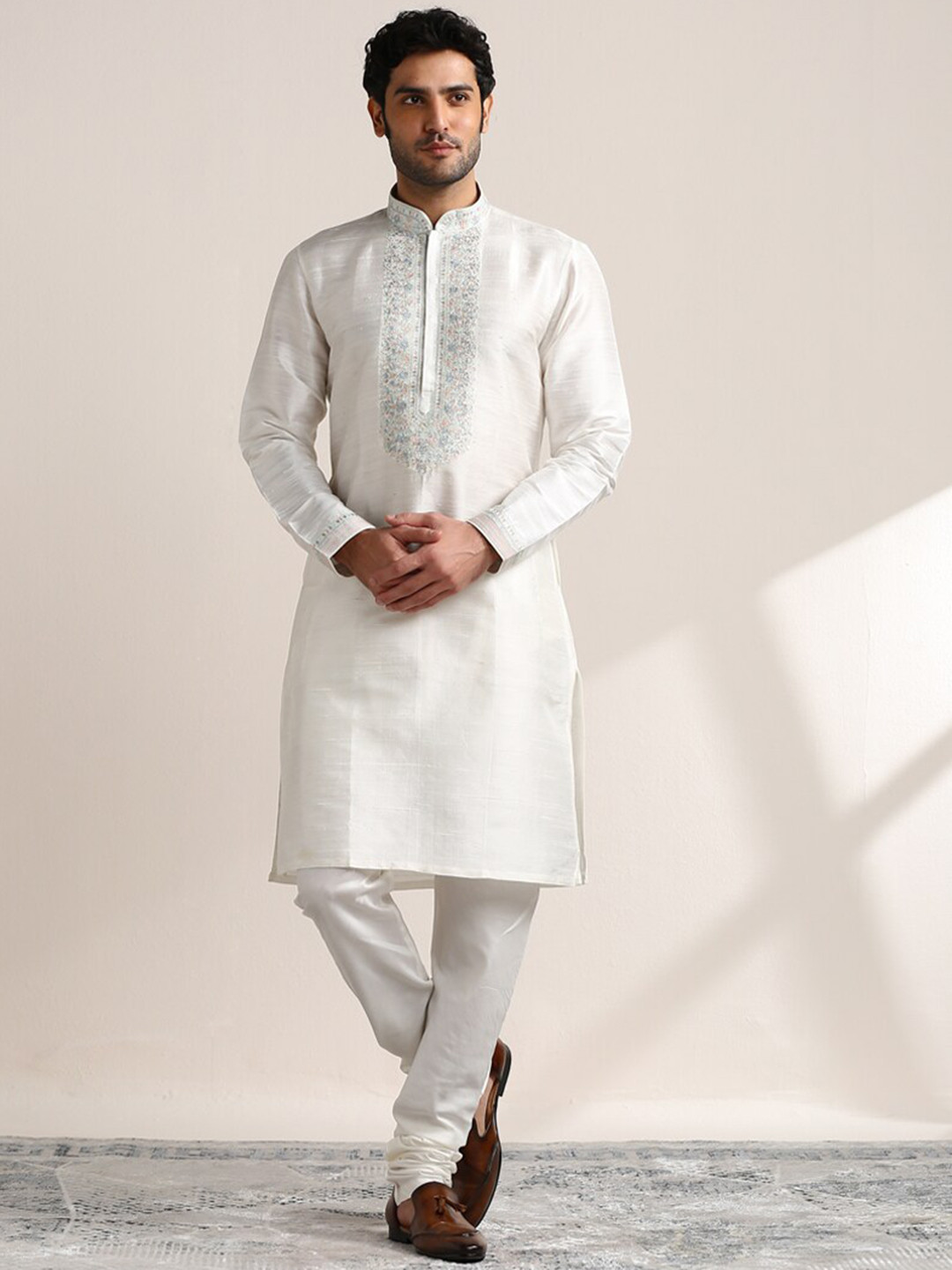 

Twamev Floral Yoke Design Regular Kurta With Churidar, Cream