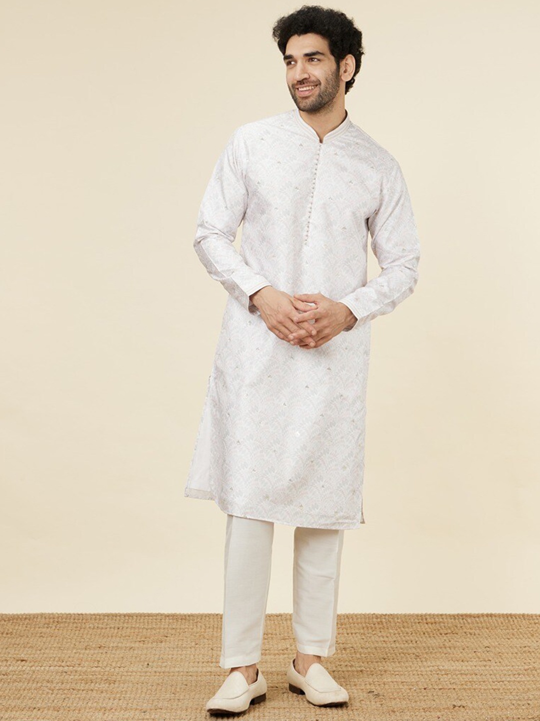 

Twamev Regular Art Silk Kurta With Pyjamas, Cream