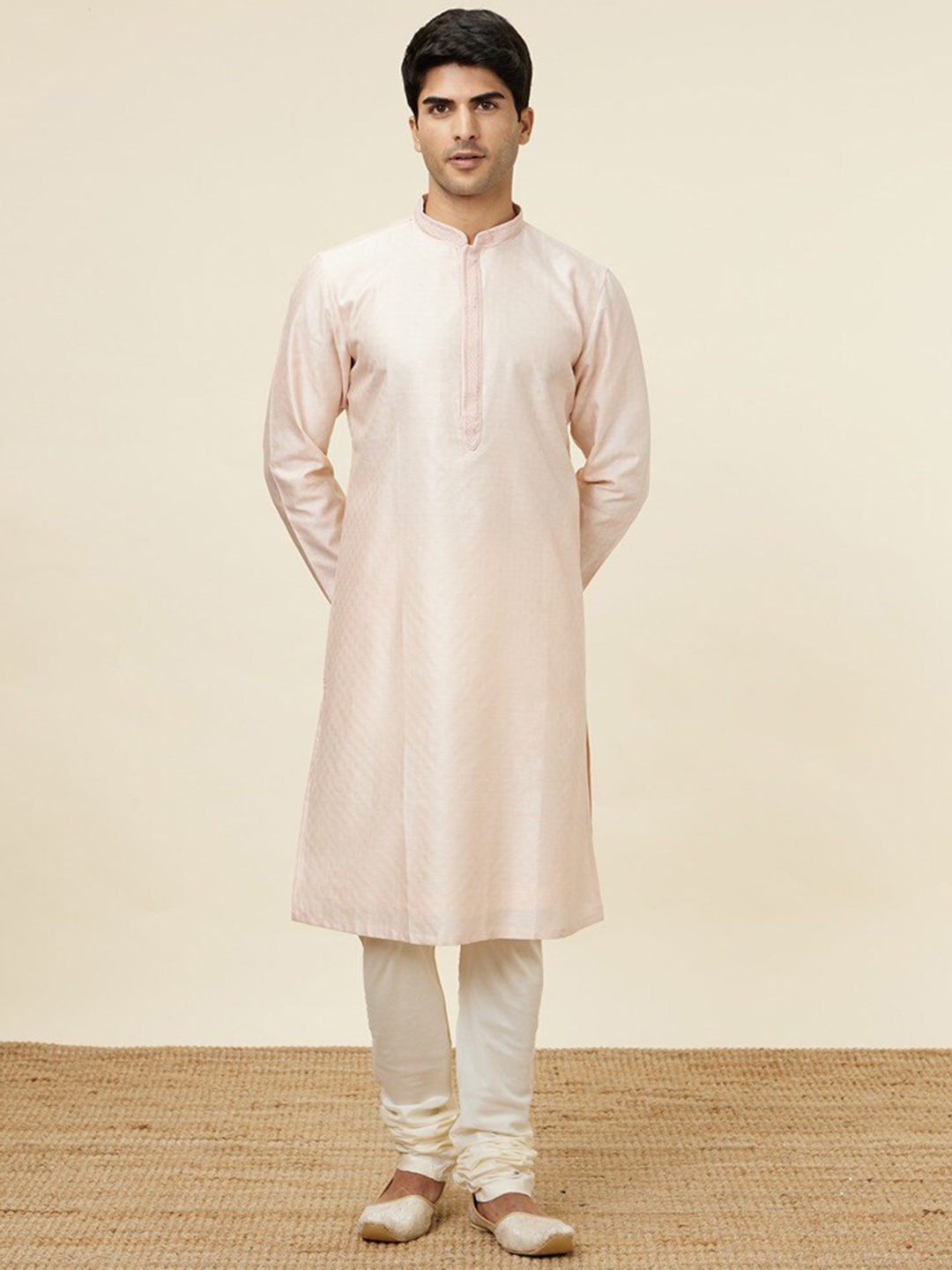 

Twamev Mandarin Collar Long Sleeves Regular Kurta with Churidar, Pink