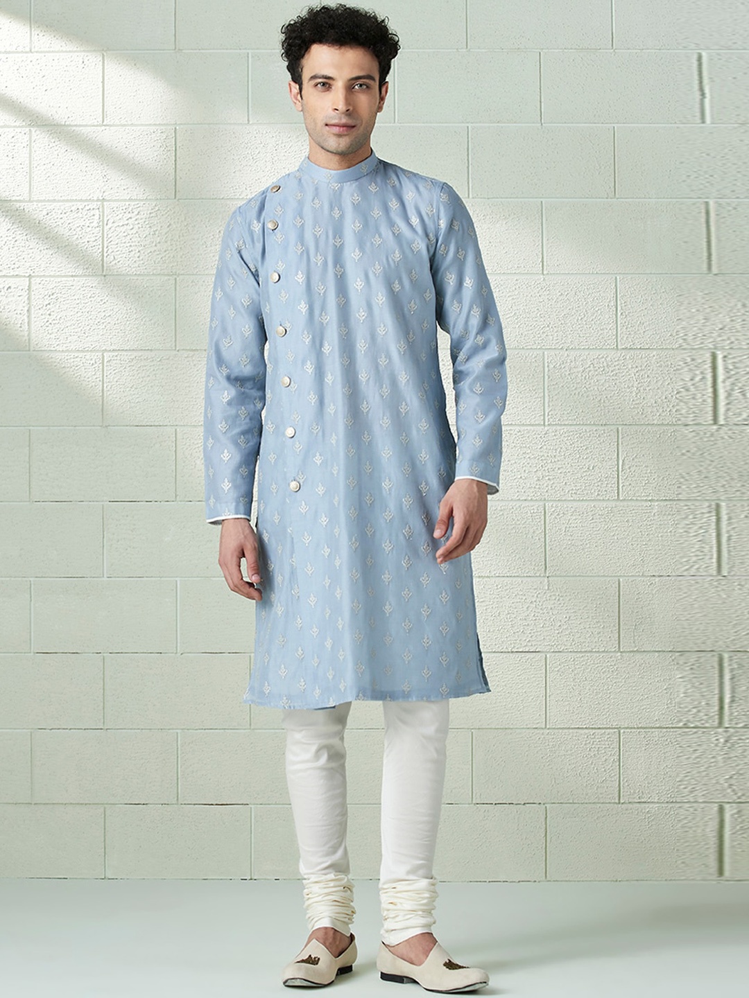 

Twamev Embroidered Regular Kurta With Churidar, Blue