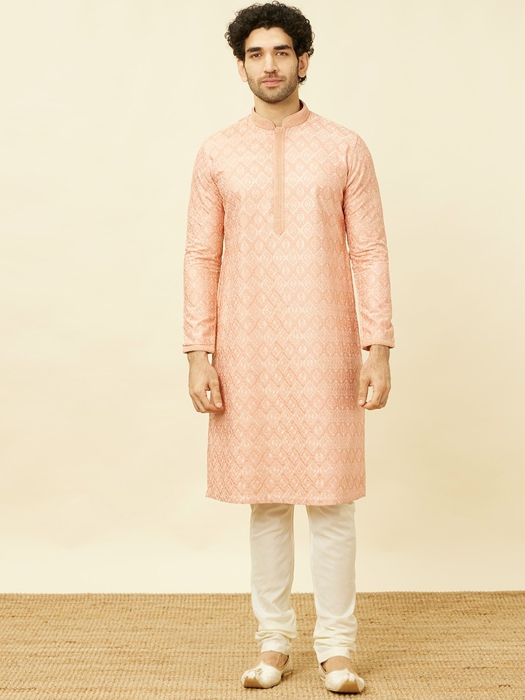Twamev Ethnic Motifs Embroidered Art Silk Straight Kurta With Churidar, Coral