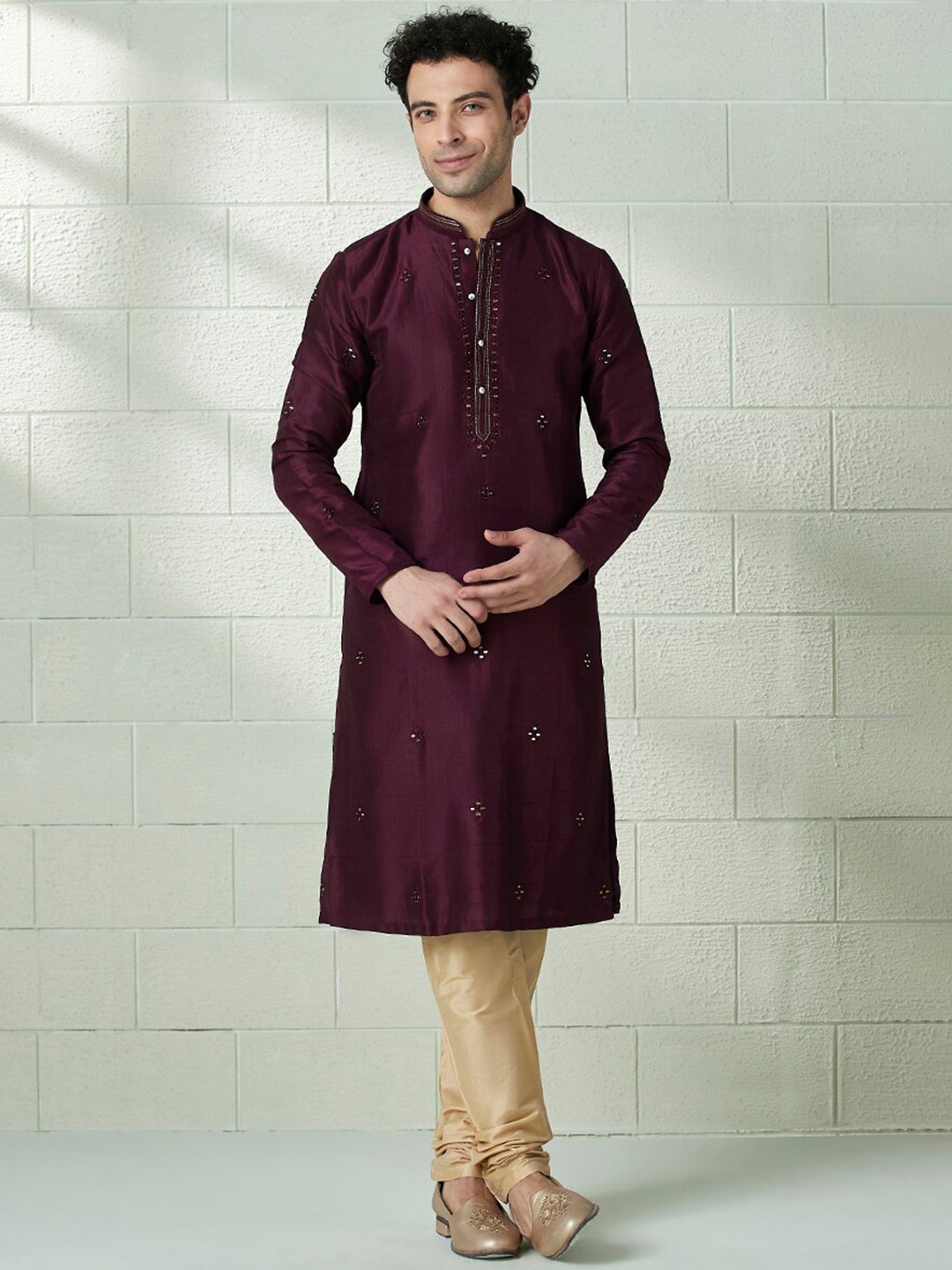 

Twamev Embroidered Regular Kurta With Churidar, Purple