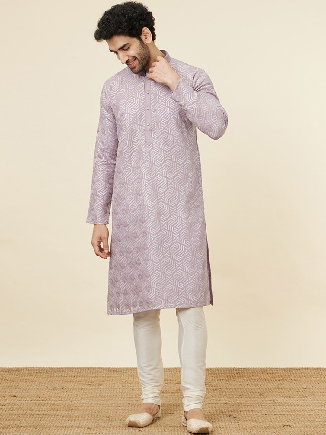 

Twamev Geometric Woven Design Regular Georgette Kurta With Churidar, Purple