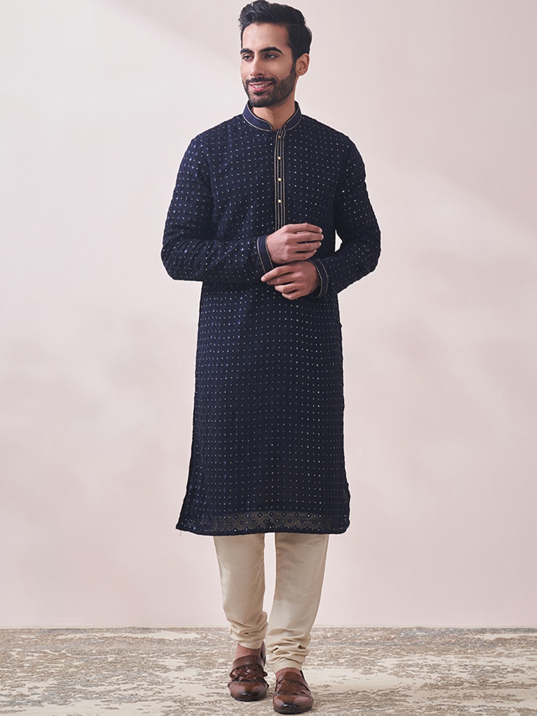 

Twamev Sequinned Embroidered Georgette Regular Kurta With Churidar, Na