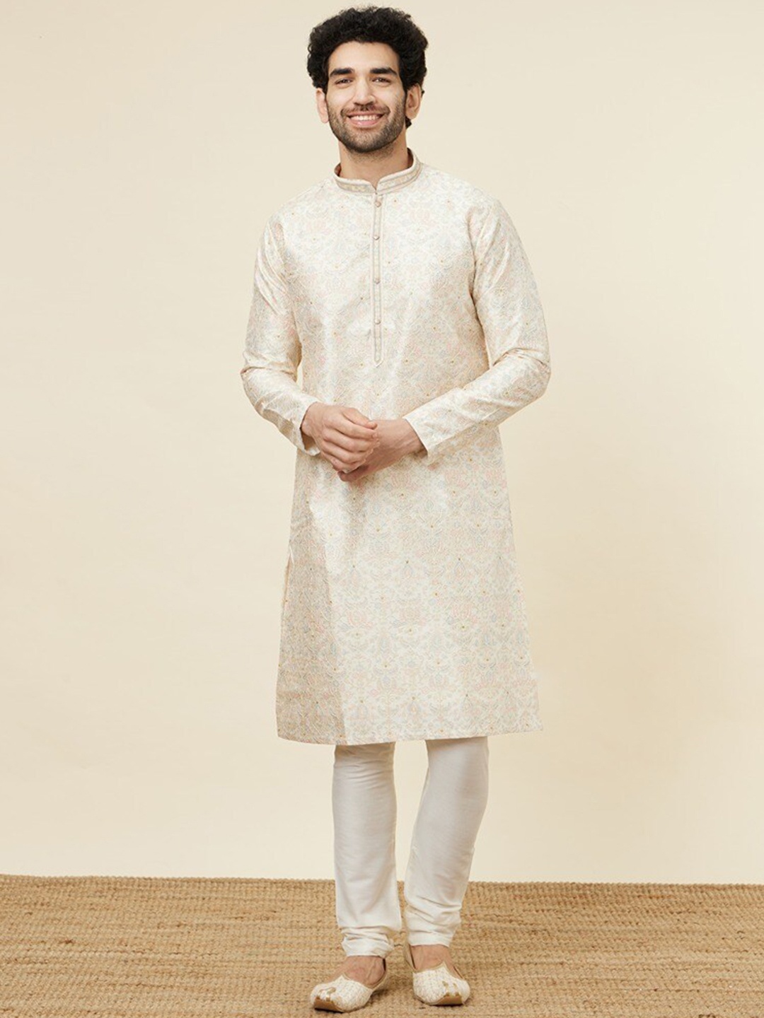 

Twamev Floral Woven Design Kurta with Churidar, Cream